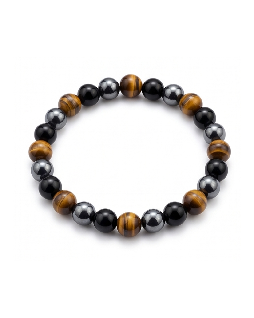 Triple protection bracelet:1 Tiger Eye + ⚫ Black Onyx + ⚙️ Hematite